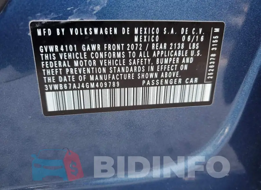 3VWB67AJ4GM409789 Photo# 12
