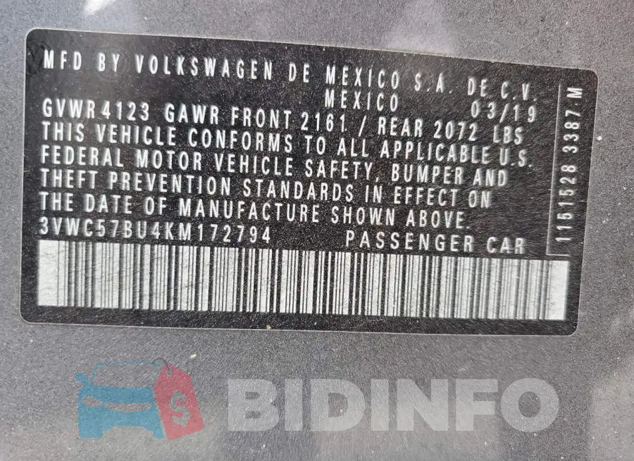 3VWC57BU4KM172794 Photo# 13