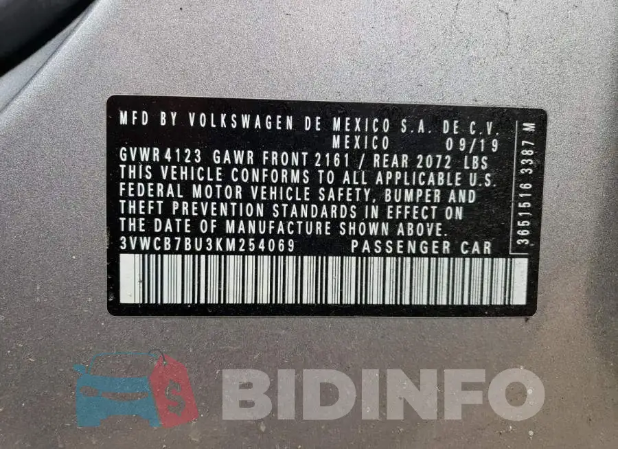 3VWCB7BU3KM254069 Photo# 12
