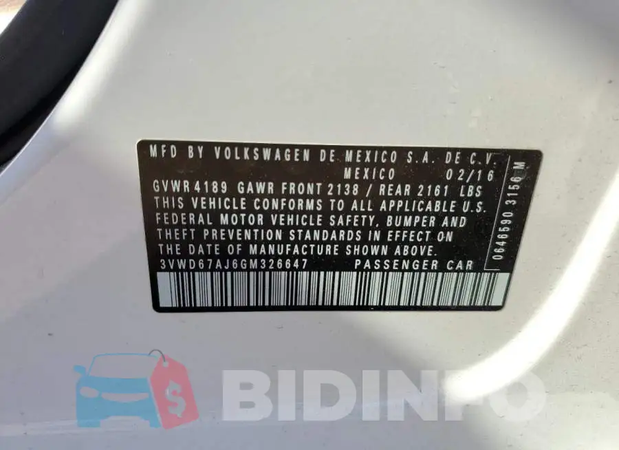 3VWD67AJ6GM326647 Photo# 12