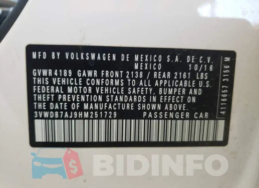 3VWDB7AJ9HM251729 Photo# 13