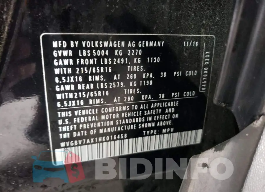 WVGBV7AX1HK016458 Photo# 12
