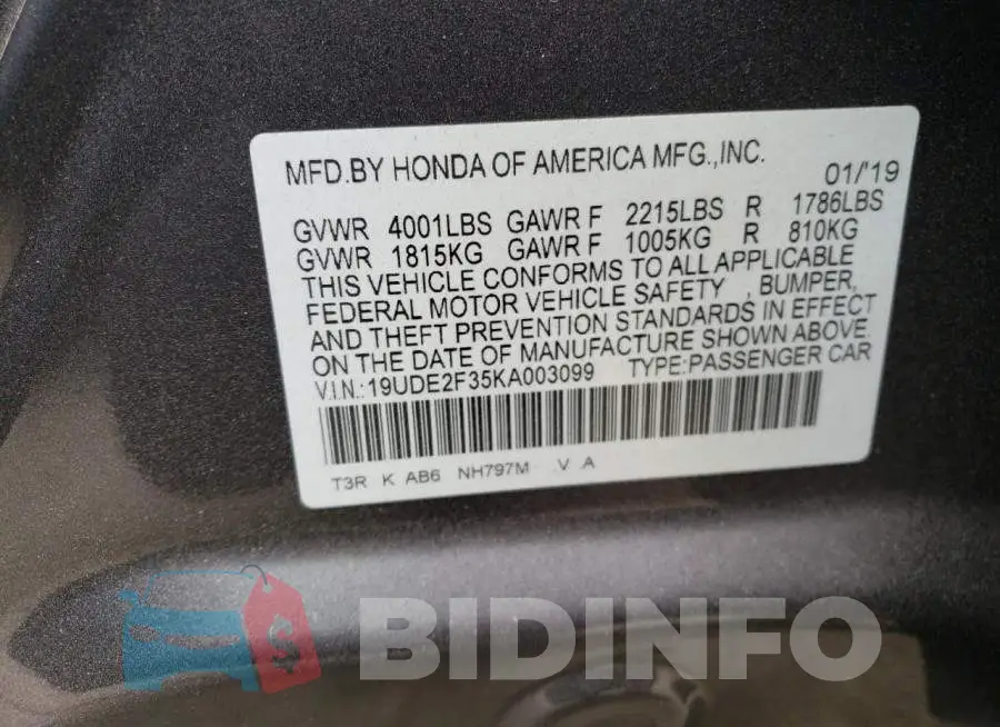 19UDE2F35KA003099 Photo# 13