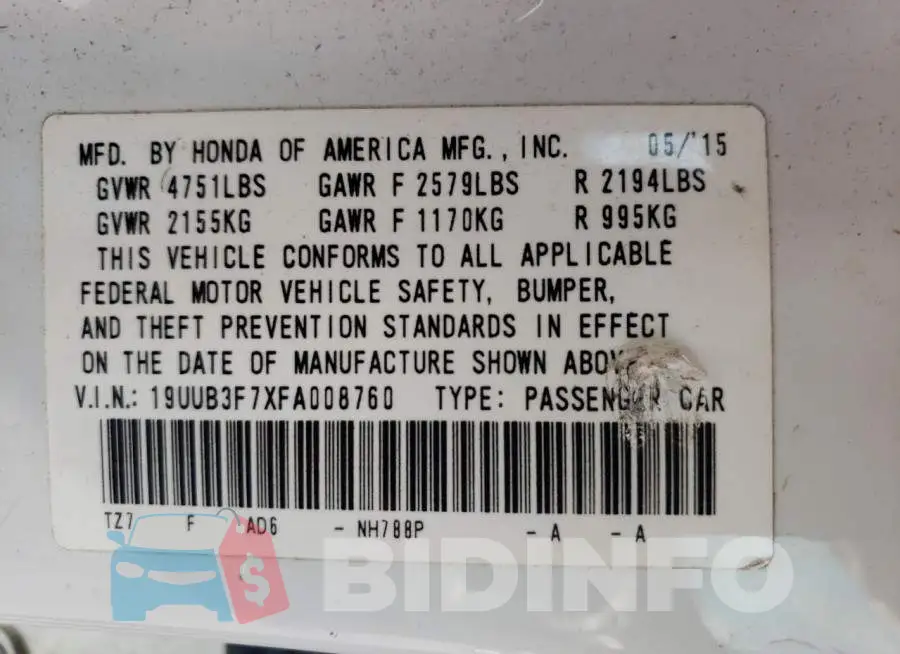 19UUB3F7XFA008760 Photo# 12