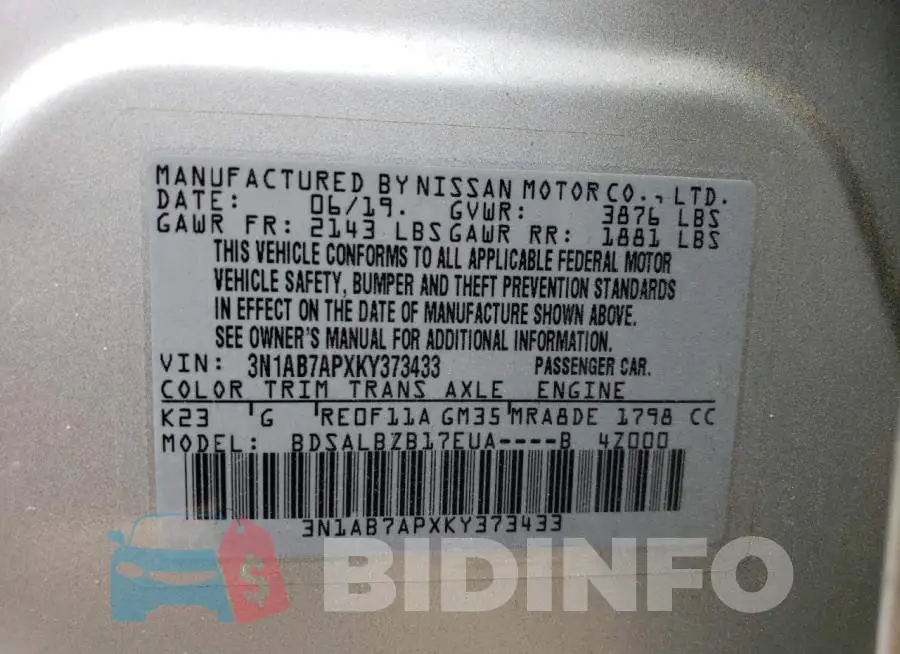3N1AB7APXKY373433 Photo# 12