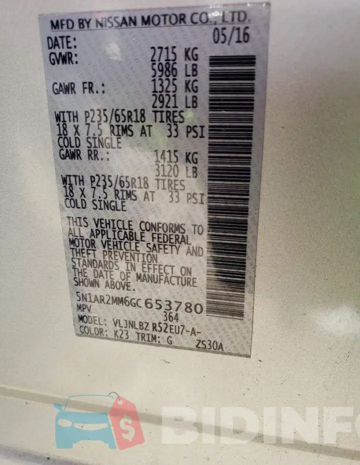 5N1AR2MM6GC653780 Photo# 13