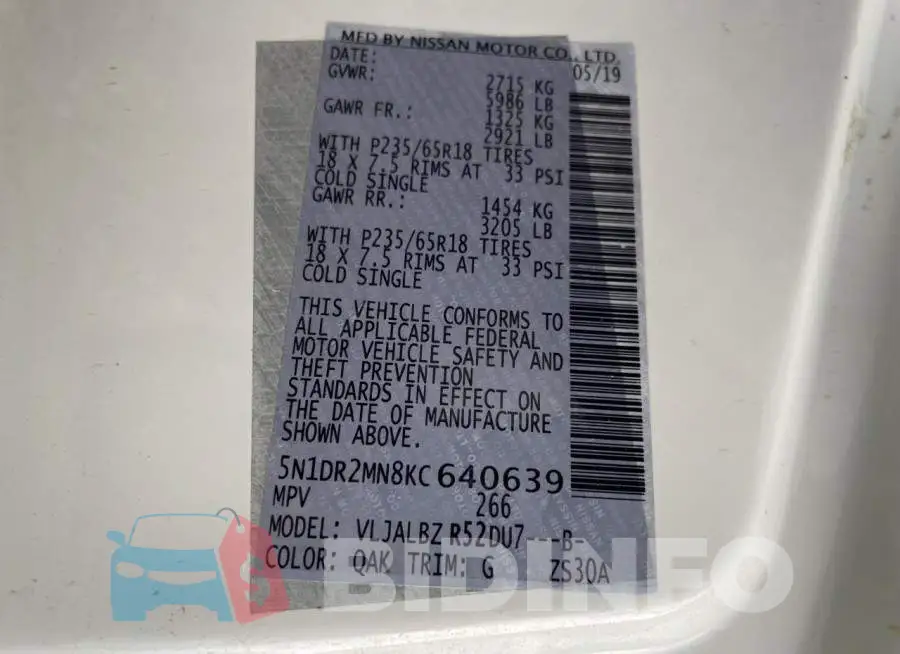 5N1DR2MN8KC640639 Photo# 10