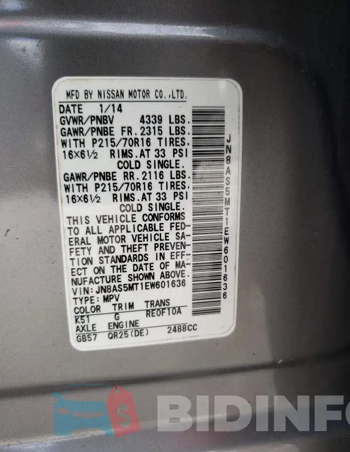 JN8AS5MT1EW601636 Photo# 13