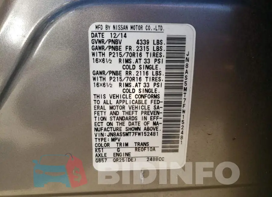 JN8AS5MT7FW152481 Photo# 13