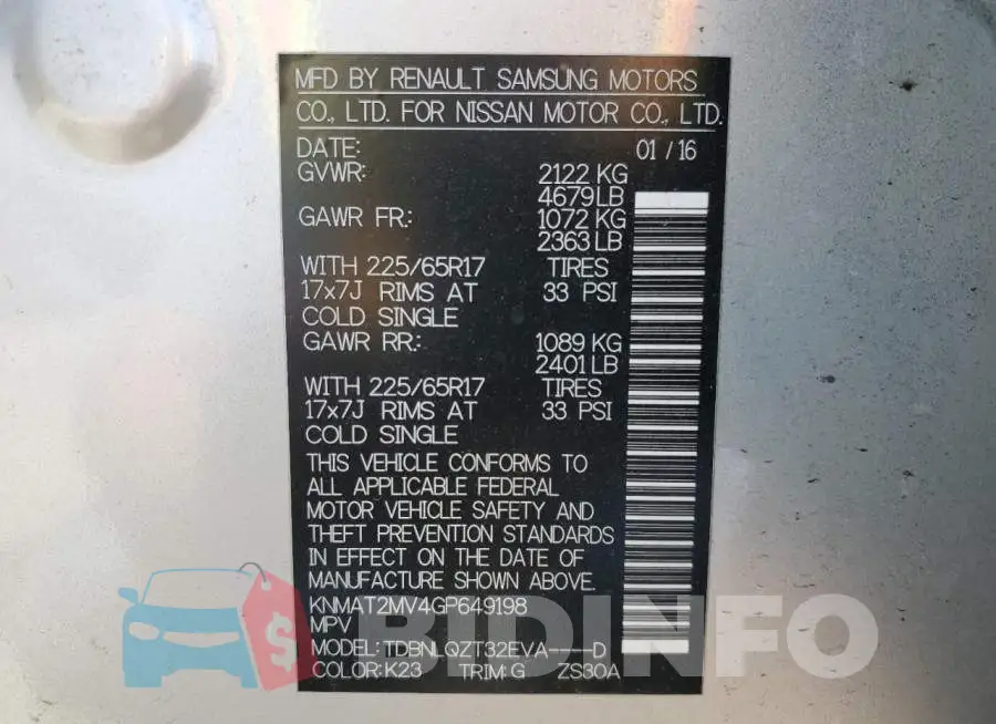 KNMAT2MV4GP649198 Photo# 12