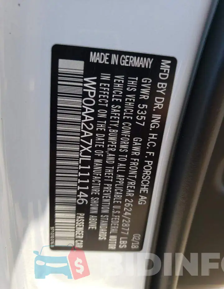 WP0AA2A7XJL111146 Photo# 13