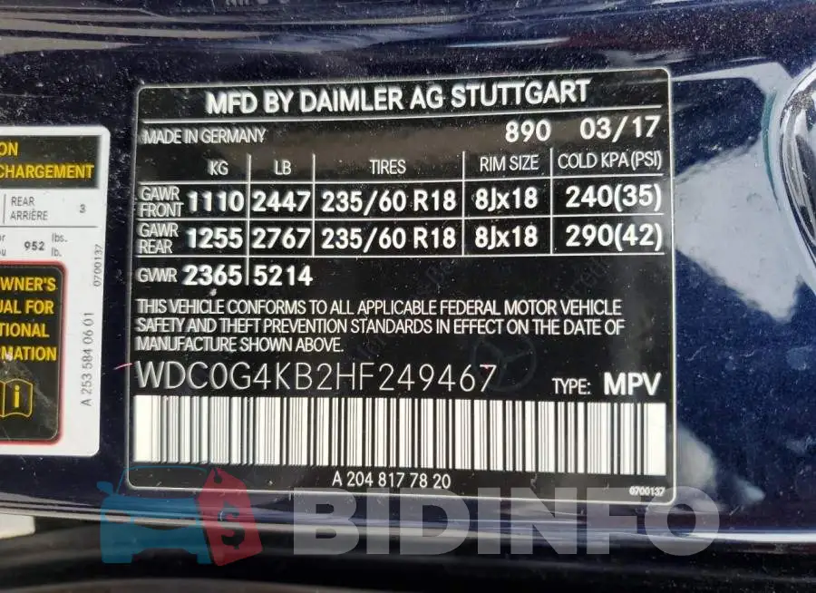 WDC0G4KB2HF249467 Photo# 14