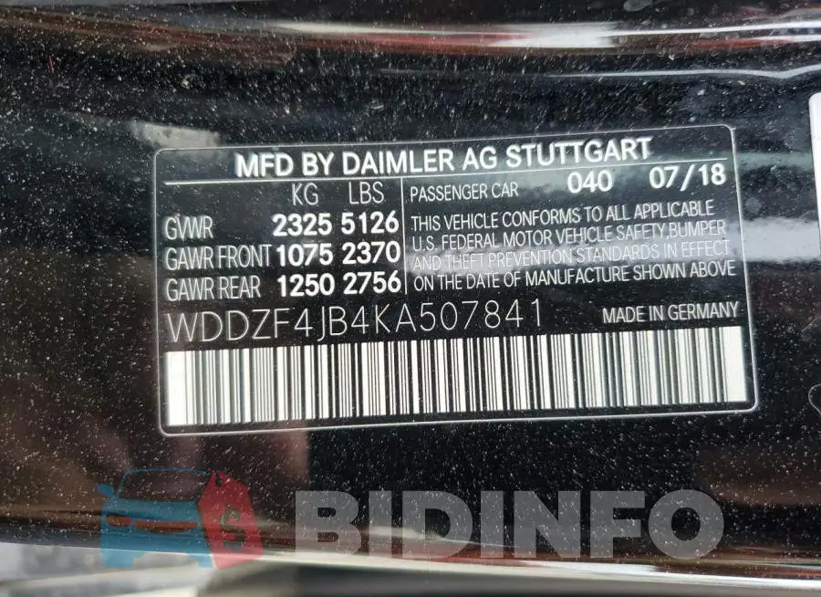 WDDZF4JB4KA507841 Photo# 13