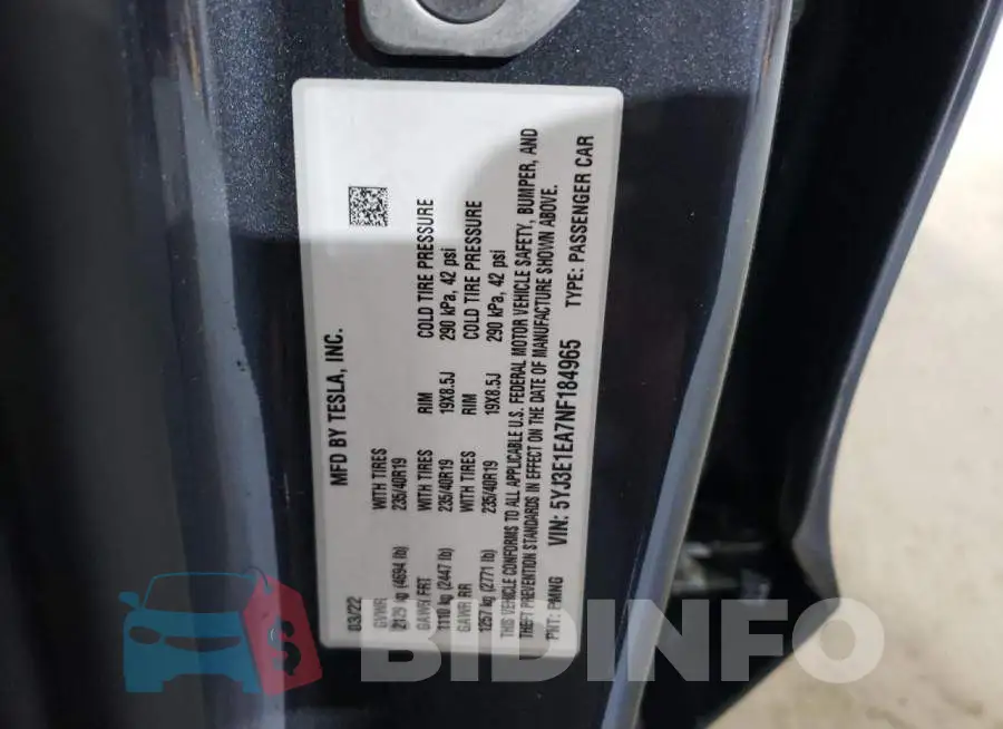 5YJ3E1EA7NF184965 Photo# 13