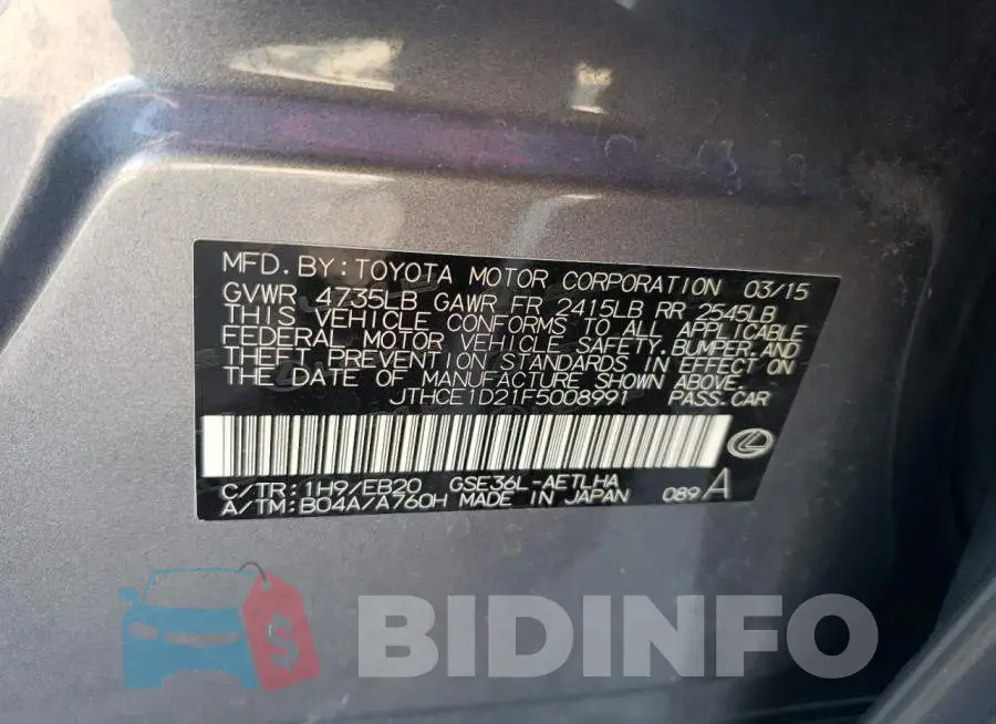 JTHCE1D21F5008991 Photo# 12