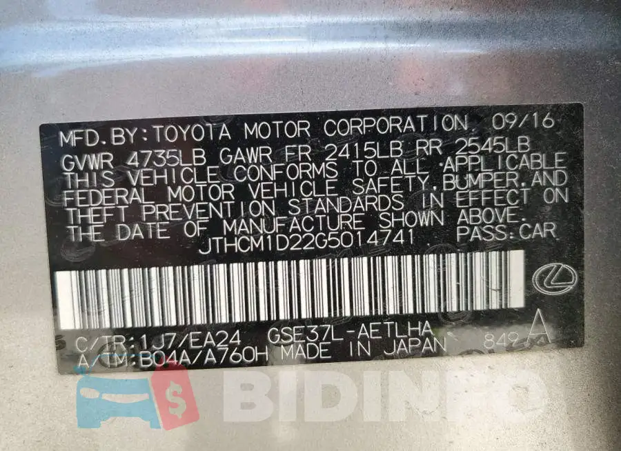 JTHCM1D22G5014741 Photo# 12