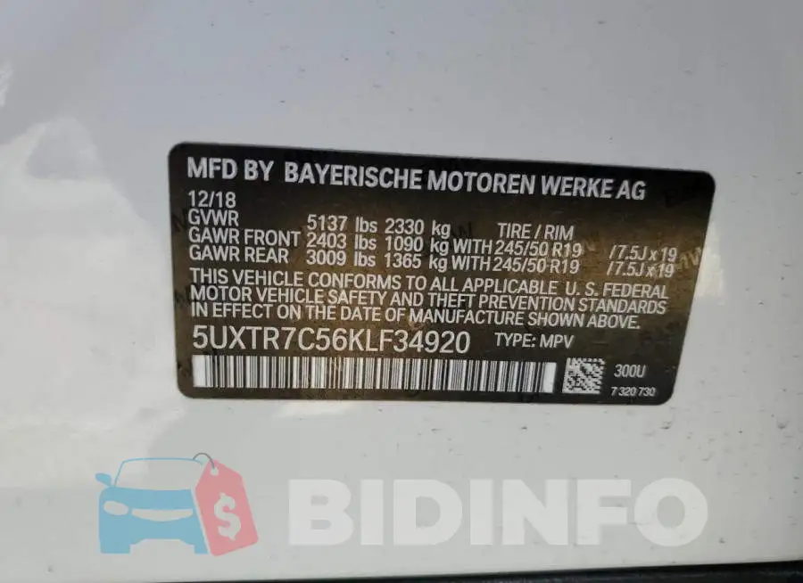 5UXTR7C56KLF34920 Photo# 13
