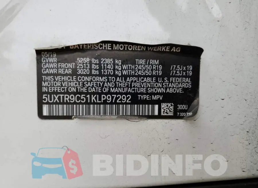 5UXTR9C51KLP97292 Photo# 13