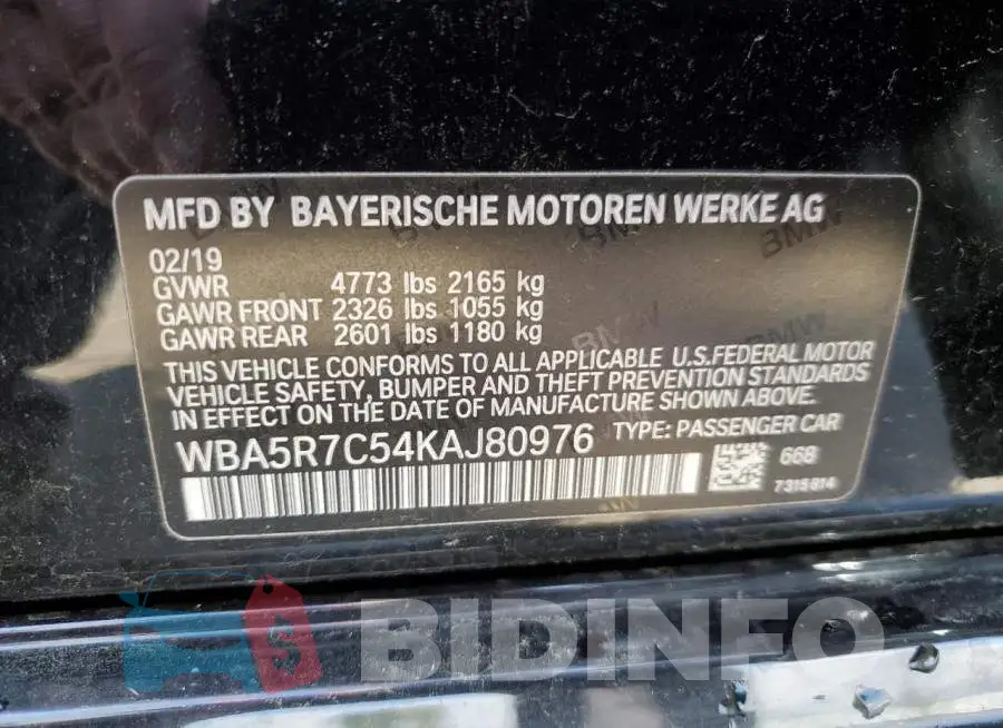 WBA5R7C54KAJ80976 Photo# 12
