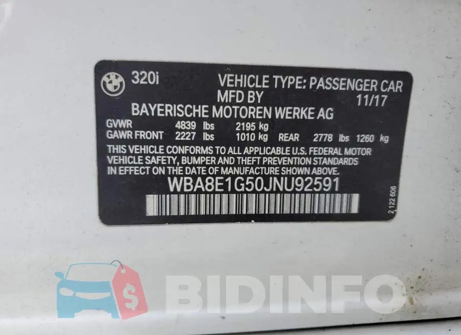 WBA8E1G50JNU92591 Photo# 13