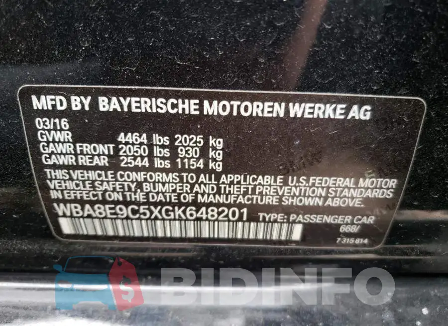 WBA8E9C5XGK648201 Photo# 12