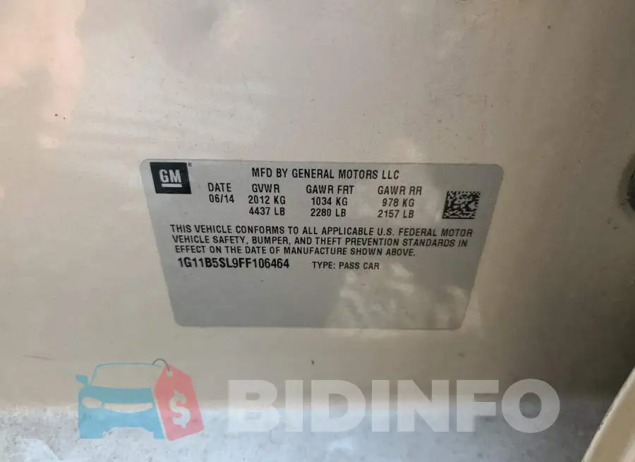 1G11B5SL9FF106464 Photo# 12