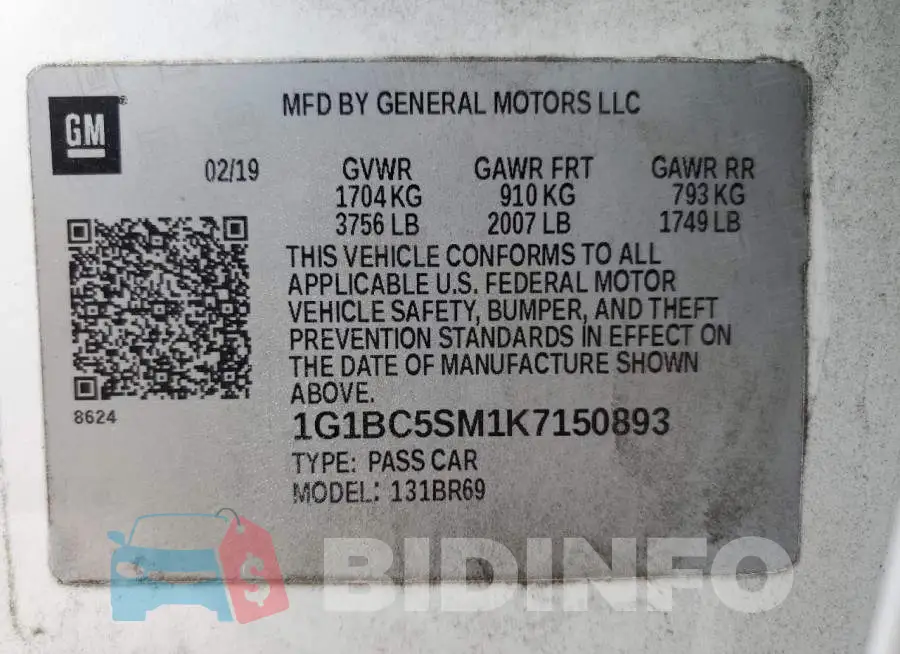 1G1BC5SM1K7150893 Photo# 12