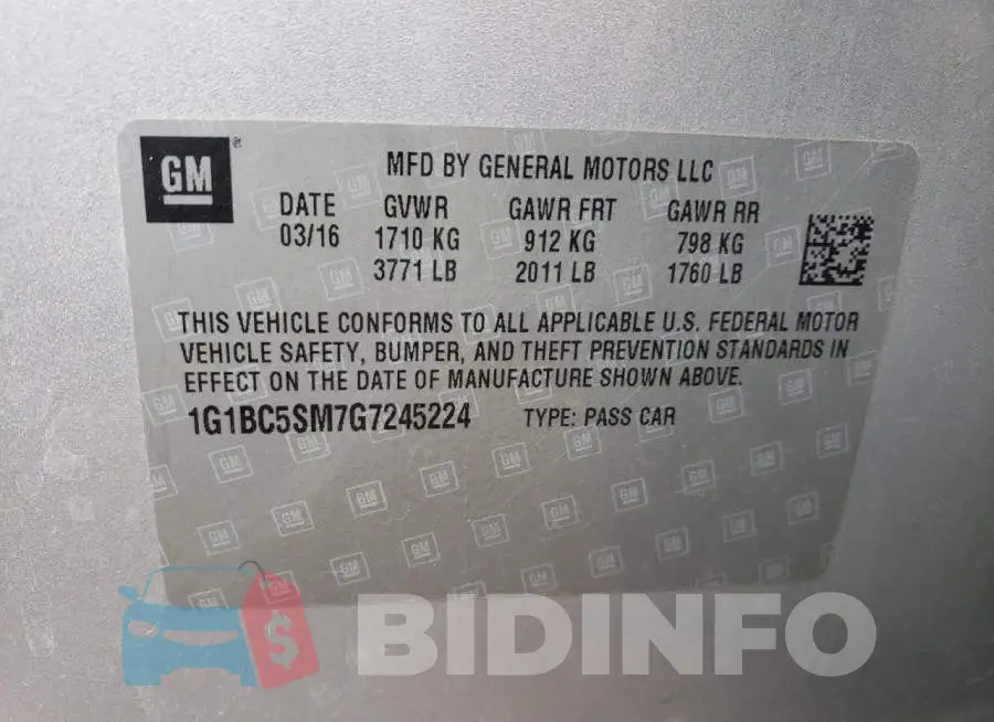 1G1BC5SM7G7245224 Photo# 12
