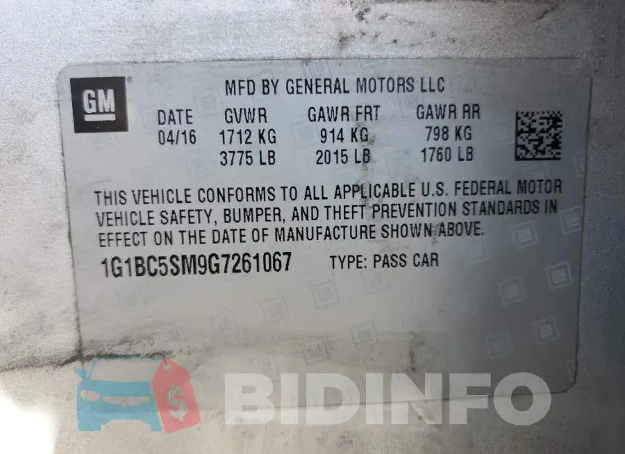 1G1BC5SM9G7261067 Photo# 12
