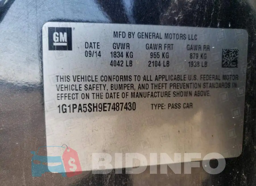 1G1PA5SH9E7487430 Photo# 12