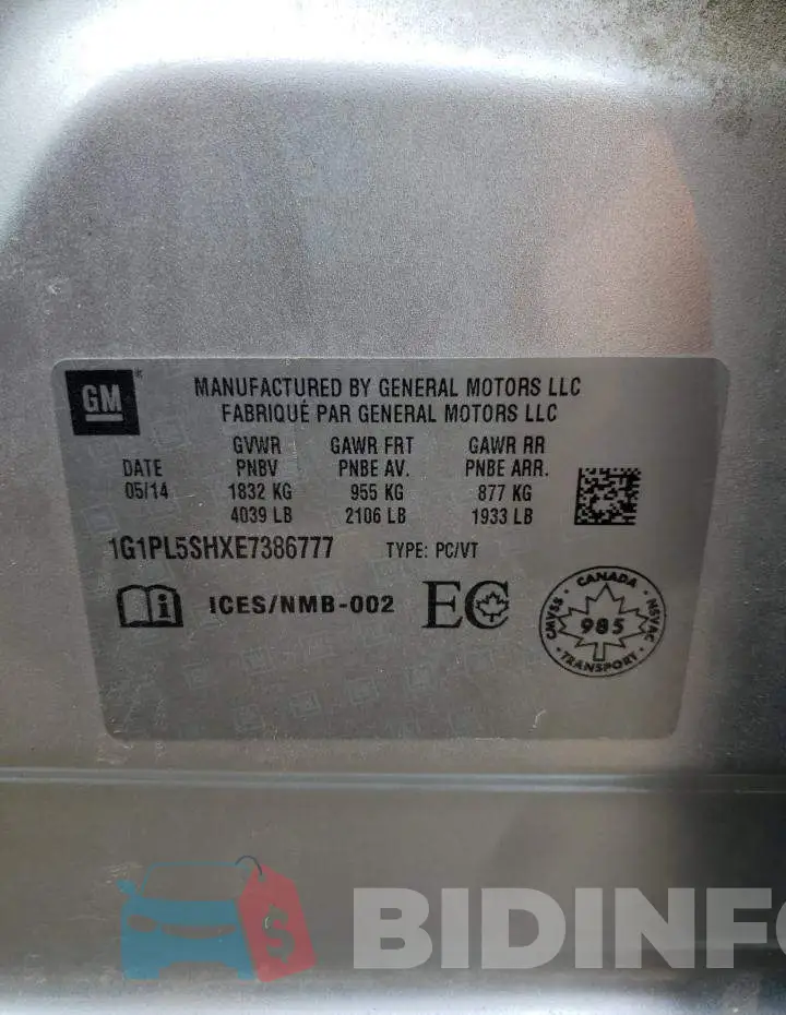 1G1PL5SHXE7386777 Photo# 12