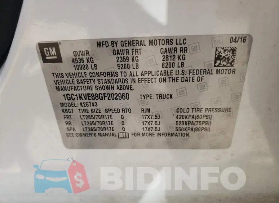 1GC1KVE88GF202960 Photo# 12