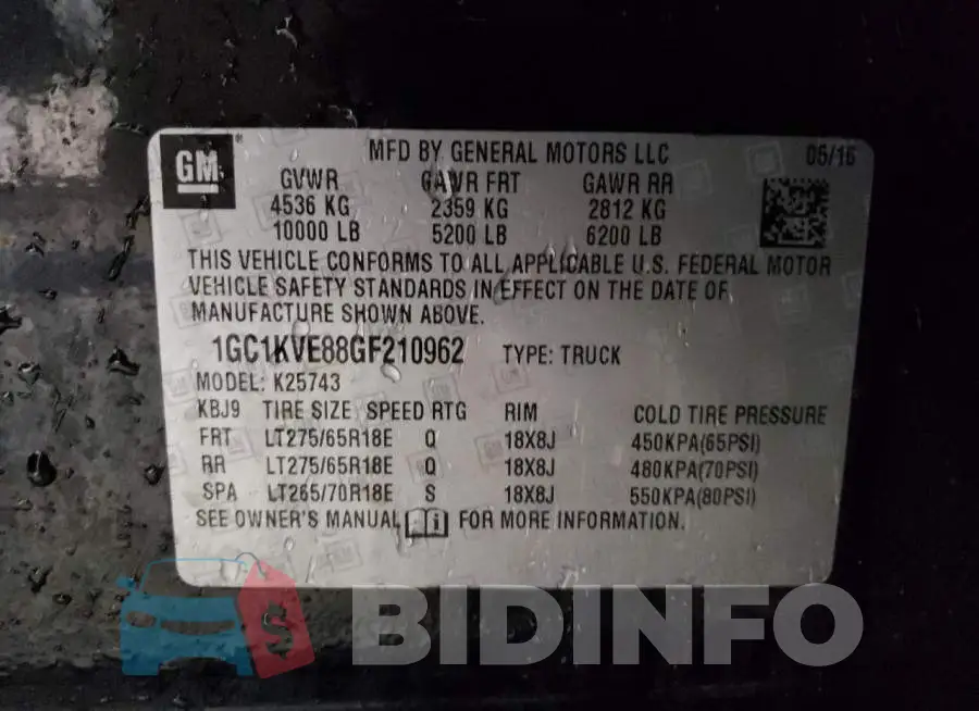 1GC1KVE88GF210962 Photo# 12