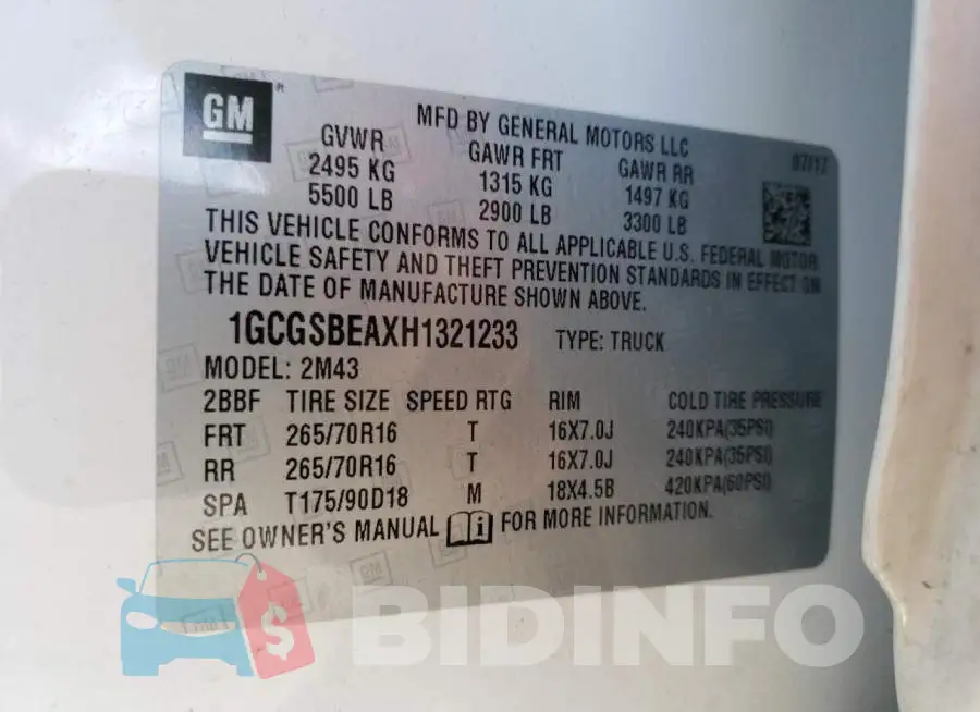 1GCGSBEAXH1321233 Photo# 12