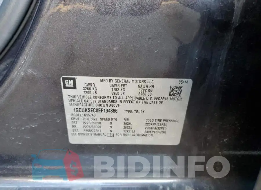 1GCUKSEC0EF194866 Photo# 12