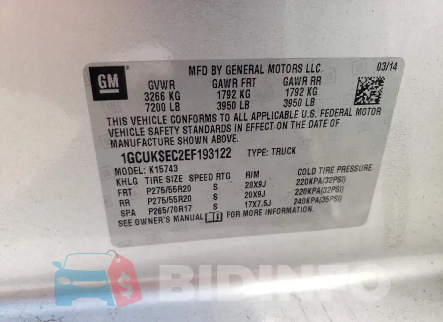 1GCUKSEC2EF193122 Photo# 12