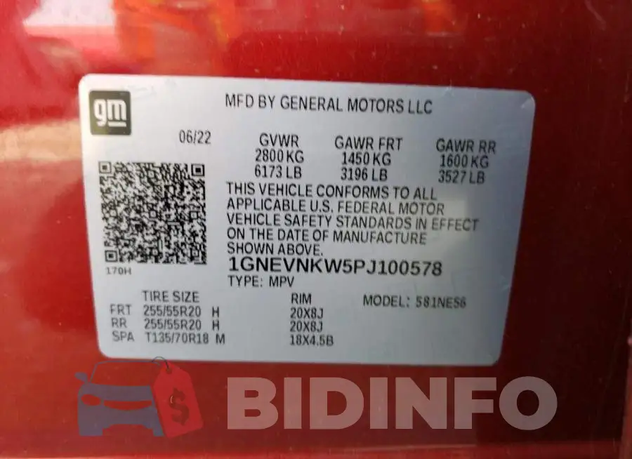 1GNEVNKW5PJ100578 Photo# 13
