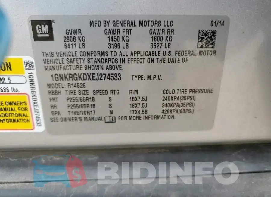 1GNKRGKDXEJ274533 Photo# 14