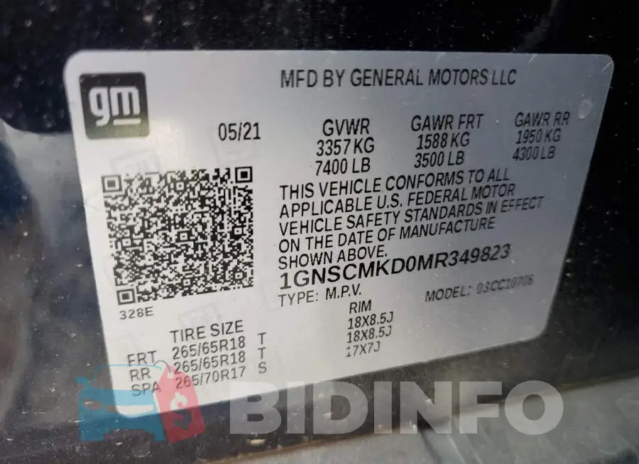 1GNSCMKD0MR349823 Photo# 13