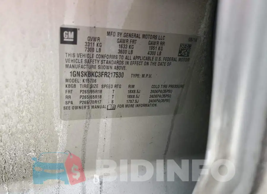 1GNSKBKC3FR217530 Photo# 13