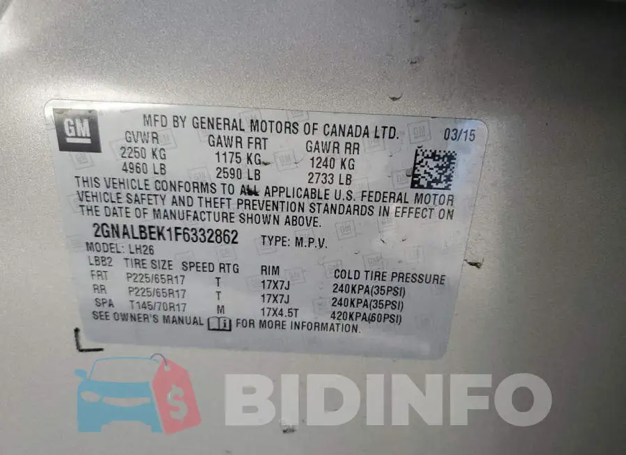 2GNALBEK1F6332862 Photo# 13