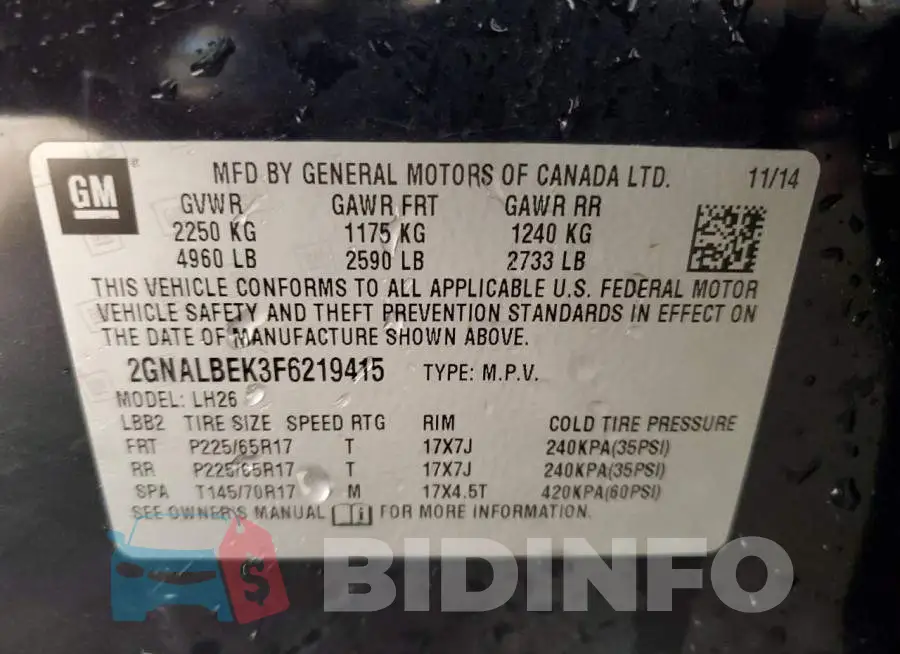 2GNALBEK3F6219415 Photo# 13