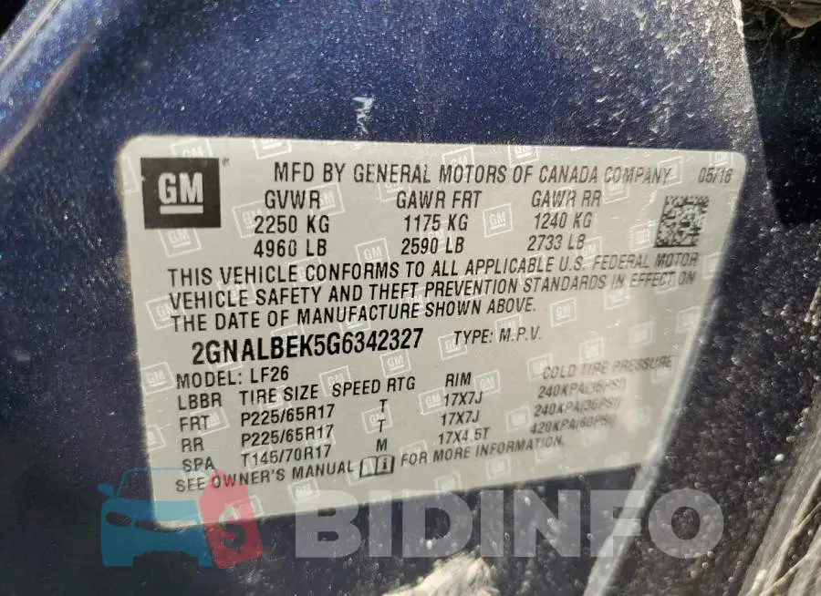 2GNALBEK5G6342327 Photo# 13