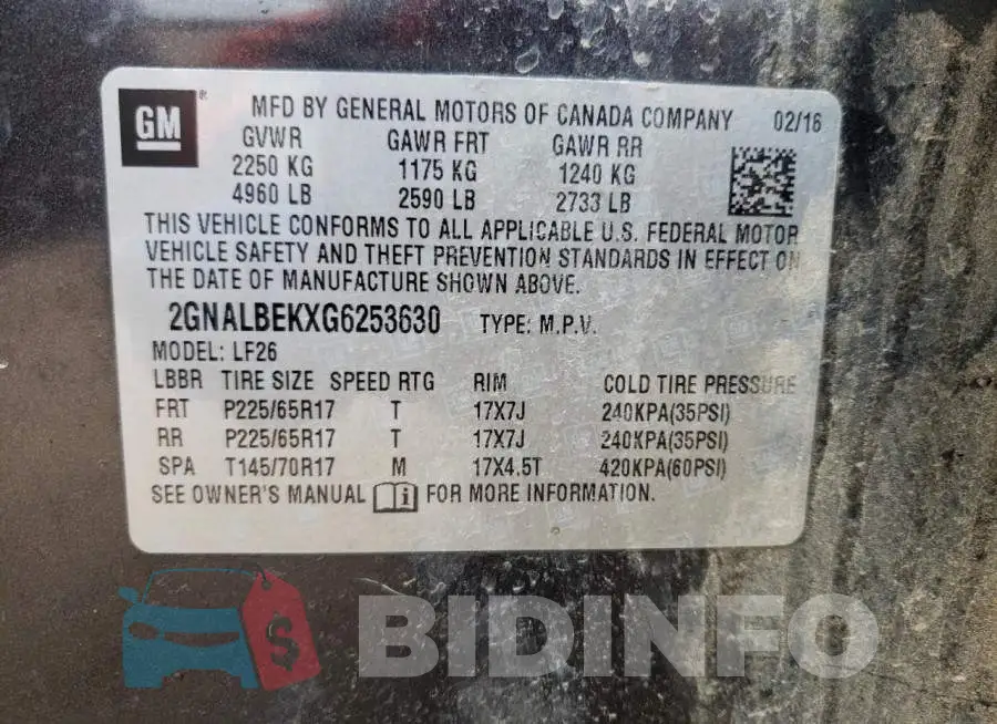 2GNALBEKXG6253630 Photo# 12
