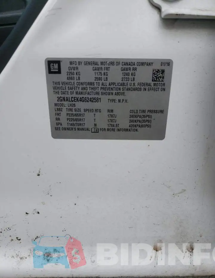 2GNALCEK4G6242581 Photo# 14