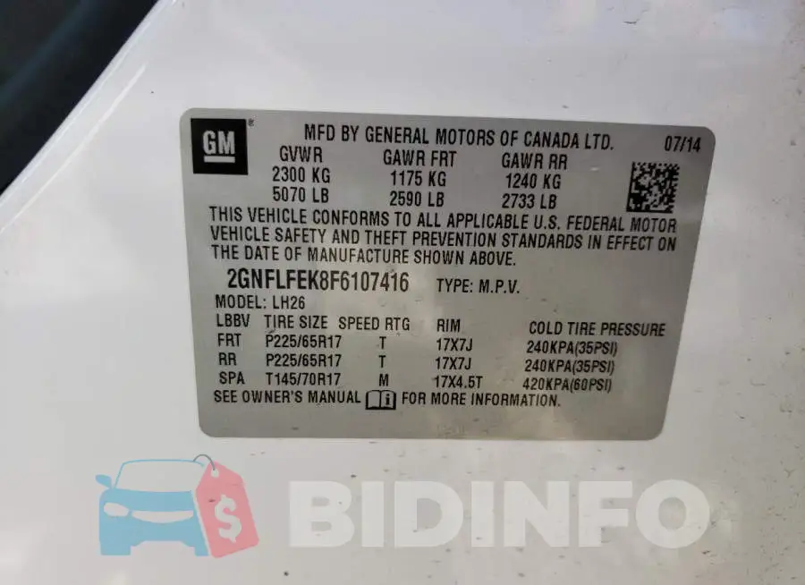 2GNFLFEK8F6107416 Photo# 13