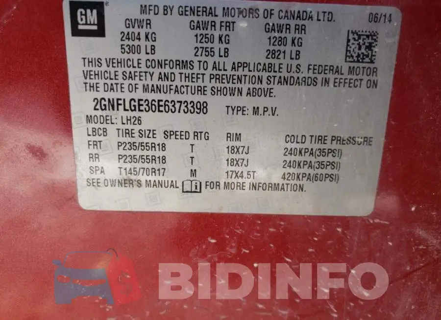 2GNFLGE36E6373398 Photo# 13