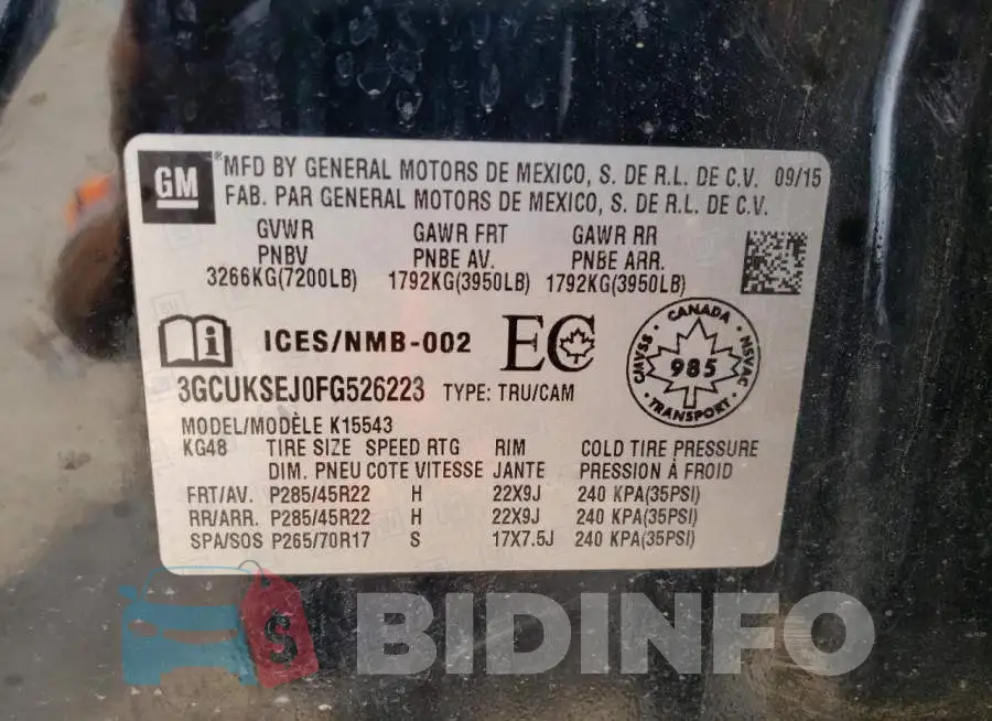 3GCUKSEJ0FG526223 Photo# 12
