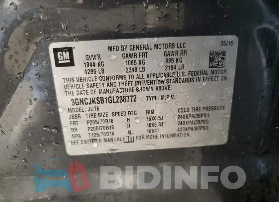 3GNCJKSB1GL238772 Photo# 14