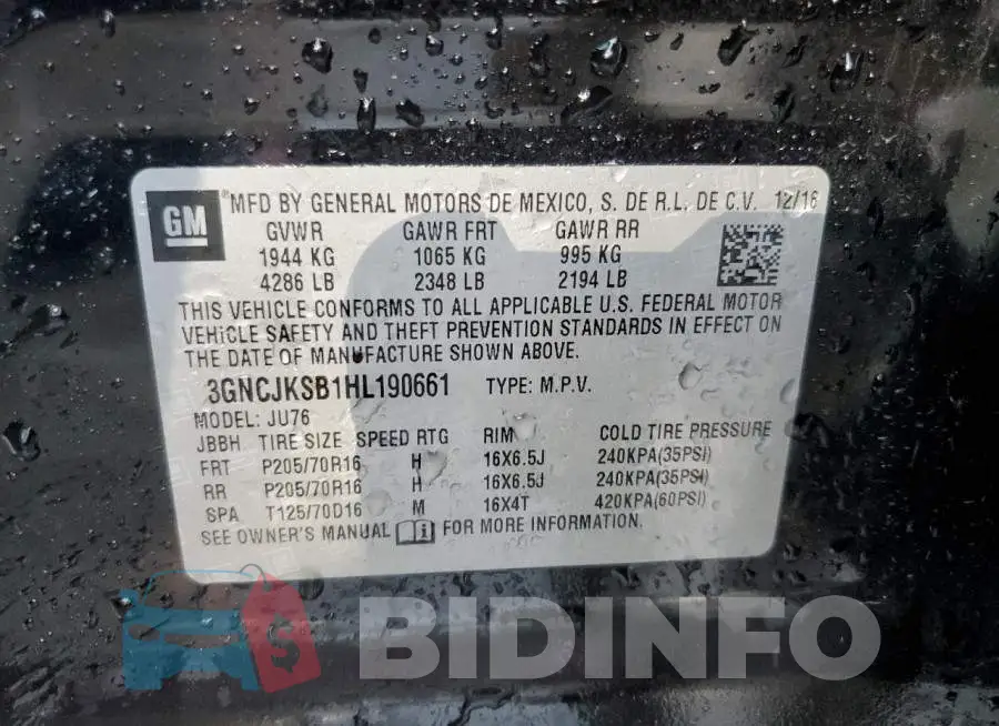 3GNCJKSB1HL190661 Photo# 12